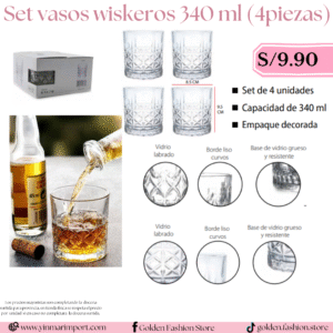 SET VASOS WISKEROS 340 ML 4 PIEZAS